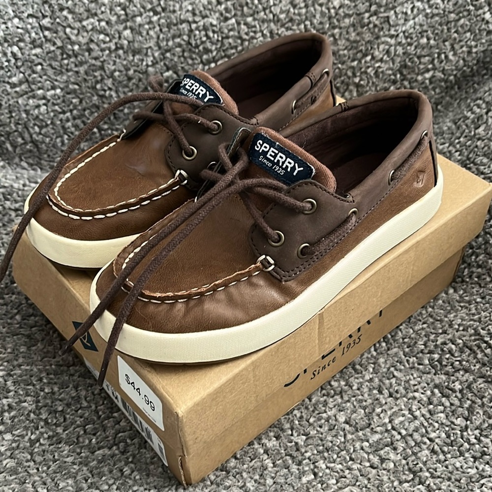 Sperry Top Sider Boat Shoes Boys Sz 1M Loafers Brown Youth Kids Leather Dress